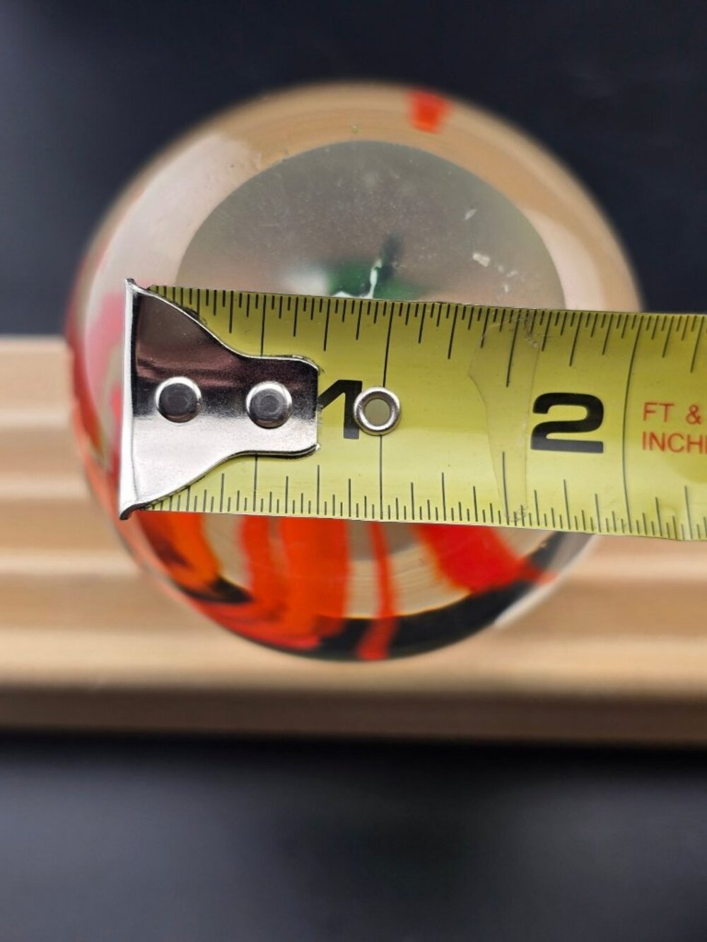 Handcrafted Clear Glass Paperweight With Orange Flower Design & Green Leaves - Picture 14 of 15